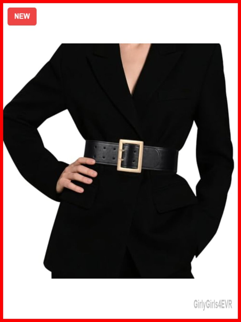 Women's Wide Elastic Waist Belt Faux Leather Stretch Waistband Gold Square